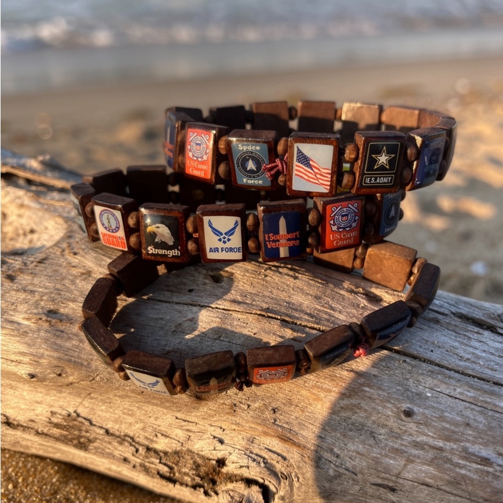 Wooden Military-Themed Bracelet - Picture 1 of 3